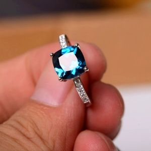 london blue topaz ring cushion cut sterling silver